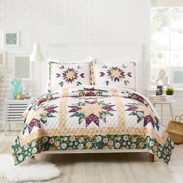 MAKERS COLLECTIVE FORAGED FLORA GREEN KING COTTON QUILT SET 3 PIECE BY BONNIE CHRISTINE