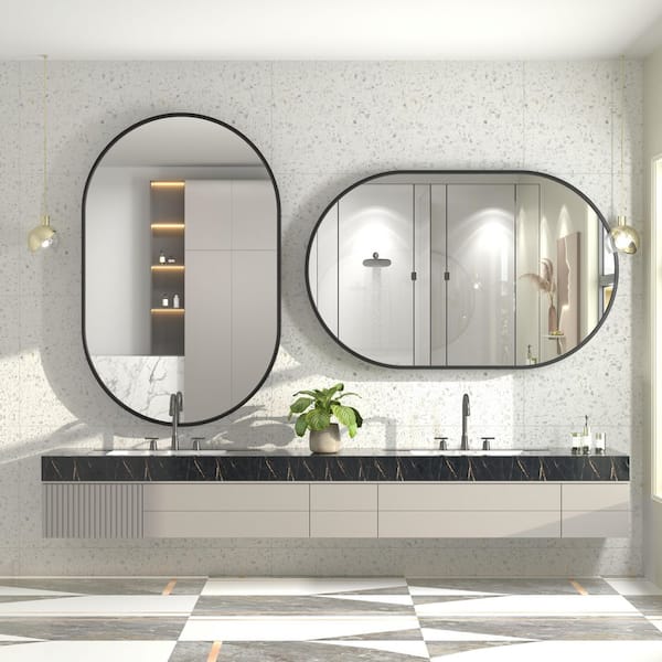 30 in. W x 48 in. H Oval Aluminum Alloy Framed French Cleat Mounted Wall Decor Bathroom Vanity Mirror in Matte Black