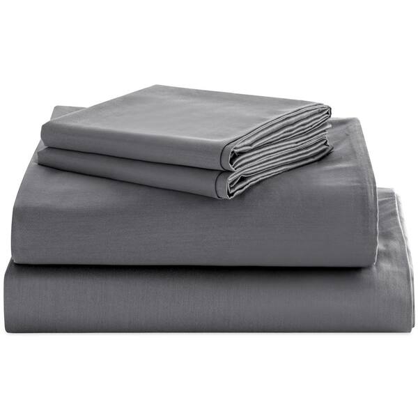 SUBRTEX 3-Piece Gray Solid Polyester Twin Sheet Set, OEKO-TEX Standard 100 Certified