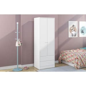 Denmark White Engineered Wood 24.5 in. Wardrobe with 2-Doors and 2-Drawers