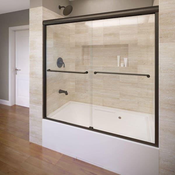 Basco Celesta 60 in. x 58-1/4 in. Clear Semi-Framed Sliding Tub Door in Oil Rubbed Bronze