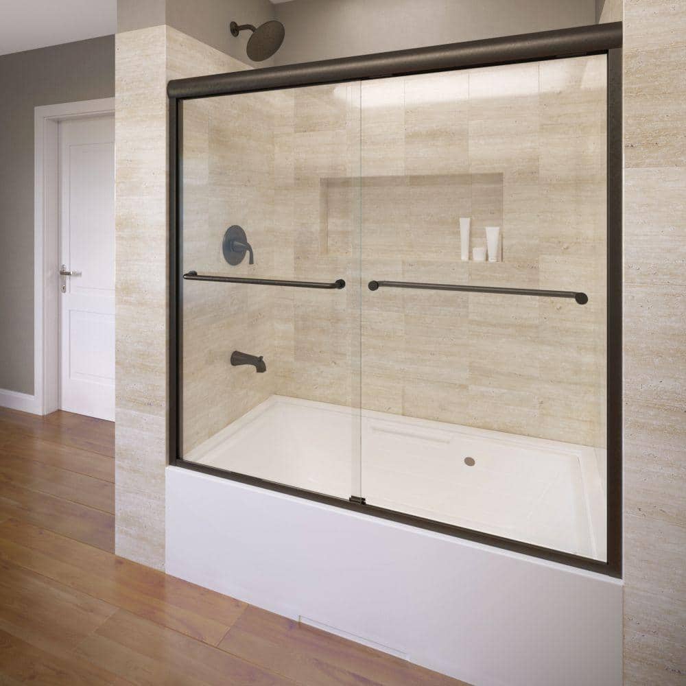 Celesta 60" Oil Rubbed Bronze Semi-Frameless Sliding Tub Door with Clear Glass