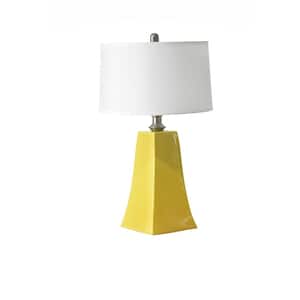 Graphic 25 in. Curry Yellow Modern, Contemporary Bedside Table Lamp for Living Room, Bedroom with White Linen Shade
