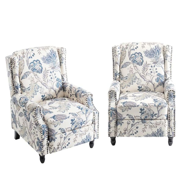 Uixe Plants Blue Linen Nailhead Trim Upholstered Manual Recliner