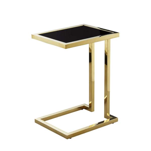 Inspired Home Anuhea Black/Gold End Table Hight Gloss Lacquer Finish Top