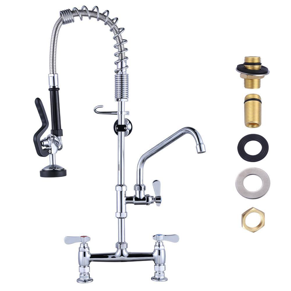 26 in. Commercial Triple Handle Pull Down Kitchen Faucet with Pre Rinse Sprayer in Chrome price history on PriceWatchPro
