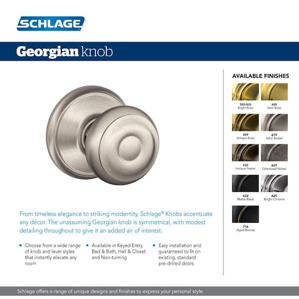 Schlage Bowery Satin Nickel Privacy Bed/Bath Door Knob F40 BWE 619 - The  Home Depot