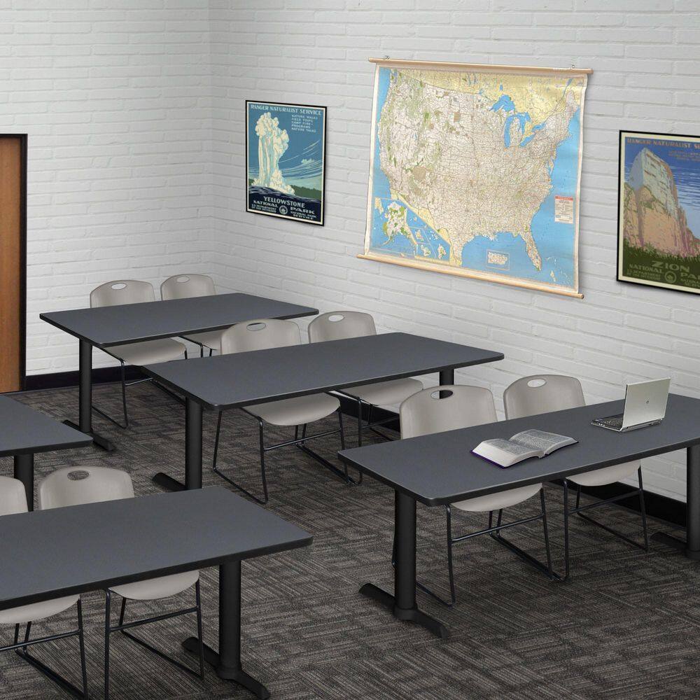 Cain 60 in. x 24 in. Grey T-Base Training Seminar Table Desk and 2 Zeng Stack Chairs-Grey price history on PriceWatchPro