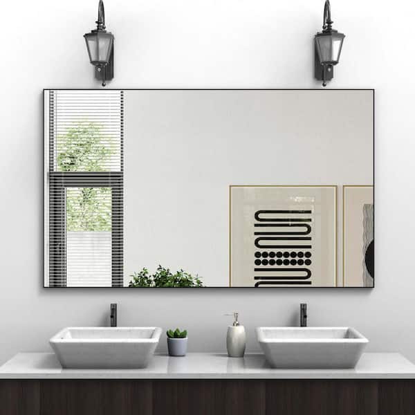 Unbranded Black 60 in. W x 36 in. H Modern Rectangle Aluminum Framed Mirror Bathroom Mirror Decorative Large Wall Mounted mirror
