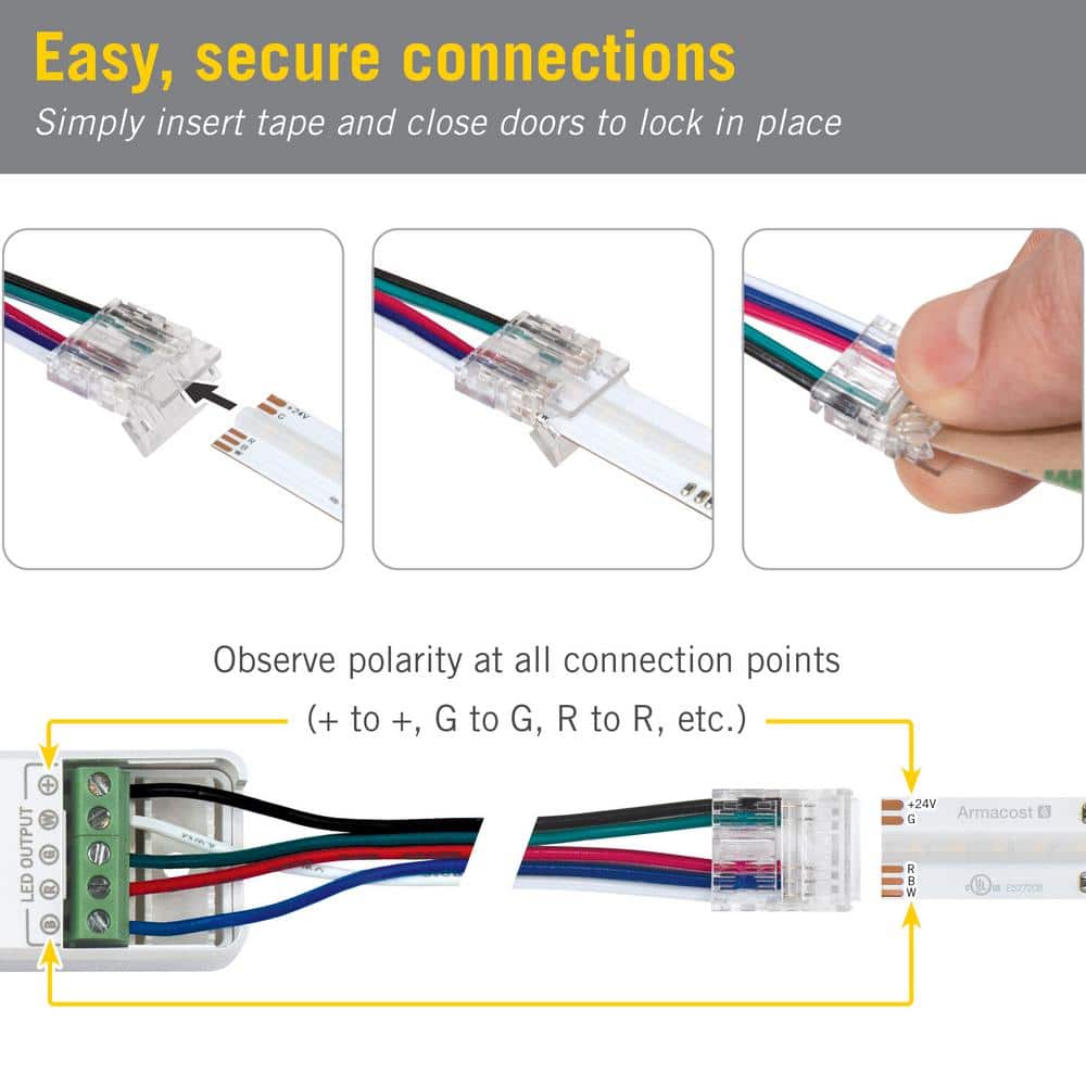 5 Pin RGB+W 6" Tape to Tape LED Strip Light Connectors, 4 Pack