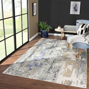 Chesta Blue 8 ft. x 10 ft. Abstract Modern/Contemporary Luxelon Blend Area Rug