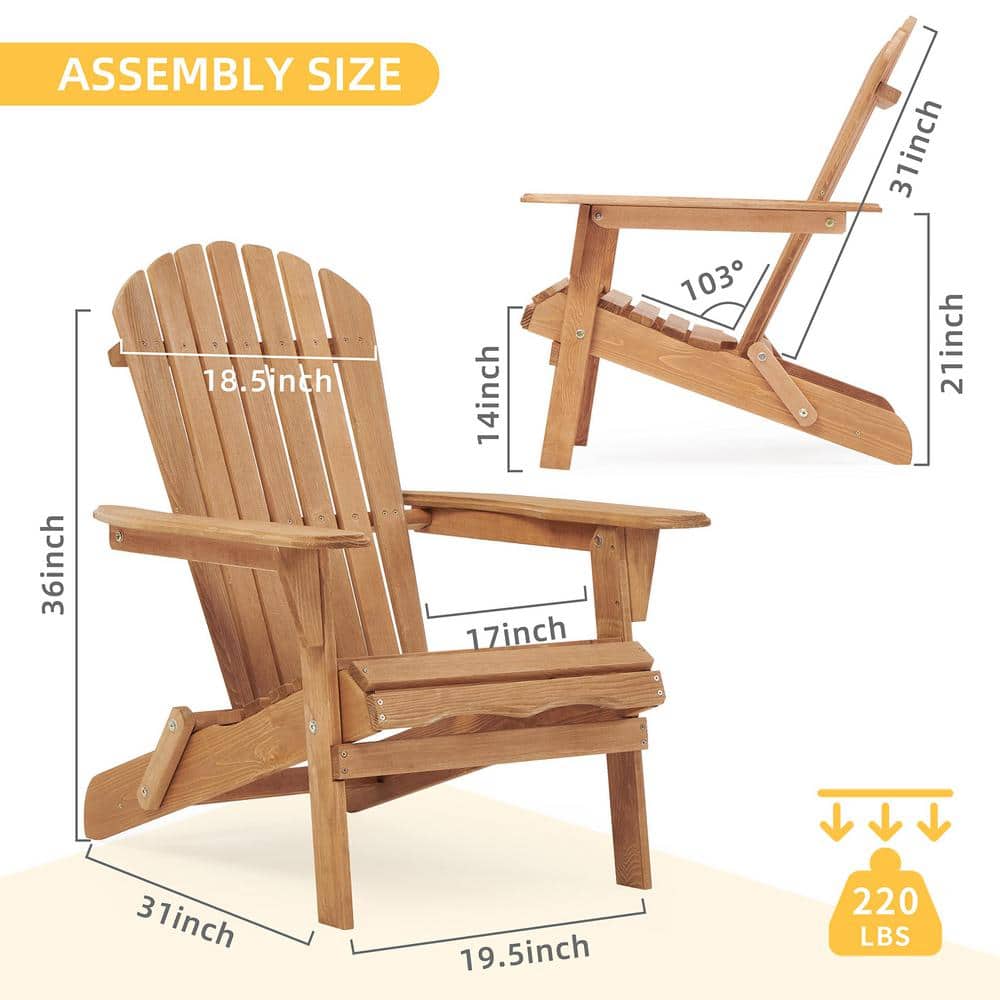 Light Brown Solid Cedar Wood Folding Adirondack Chairs (Set of 2)