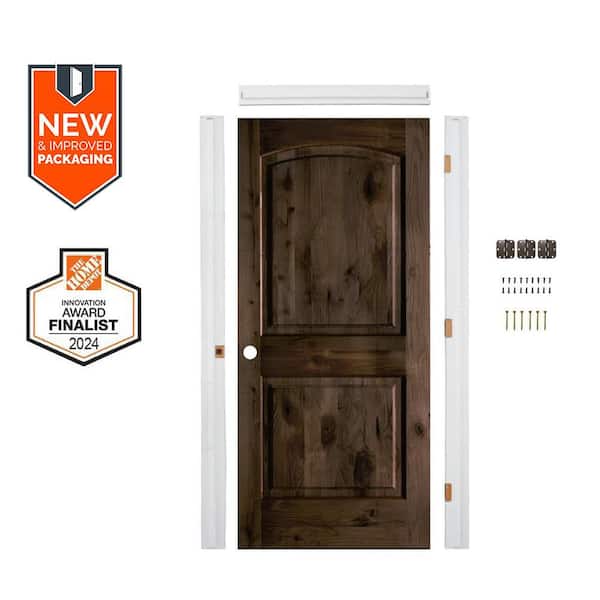 Assembly Required 30 in. x 80 in. Knotty Alder Right-Hand Top Arch Black Stain Wood Interior Door Kit w/Separate Jamb