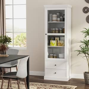 68.9 in. H White Wood Doors Accent Cabinet with 4-Tier Shelves and 2-Drawers Storage Cabinet Bookshelf Cupboard