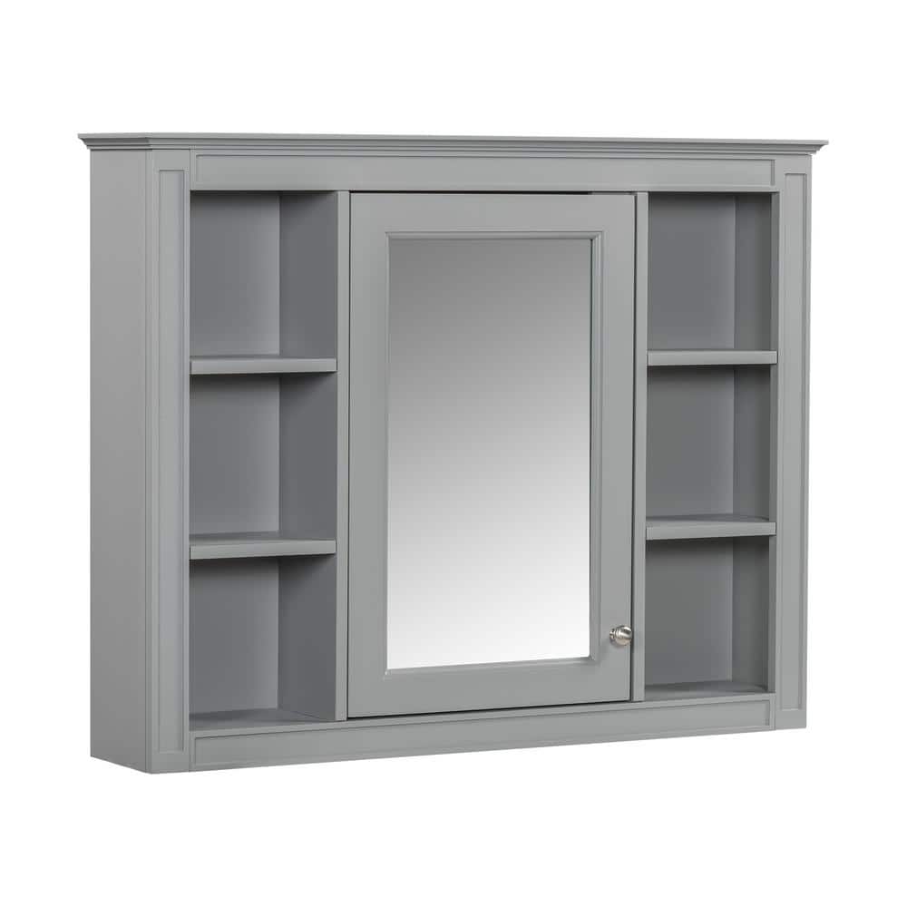 35 in. W x 27.5 in. H Rectangular Wood Medicine Cabinet with Mirror and Open Shelves in Grey, Height Adjustable price history on PriceWatchPro