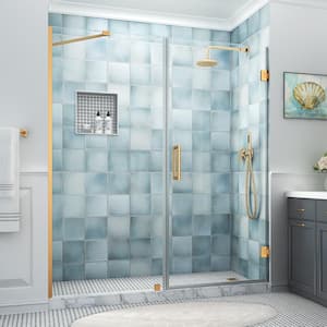 Belmore XL 69.25 - 70.25 in. W x 80 in. H Frameless Hinged Shower Door with Clear StarCast Glass in Brushed Gold