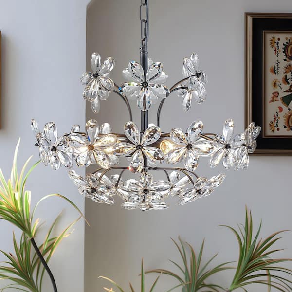 chandelierデスク TinHon 6-Light Modern Black Crystal Flower Chandelier with Clear