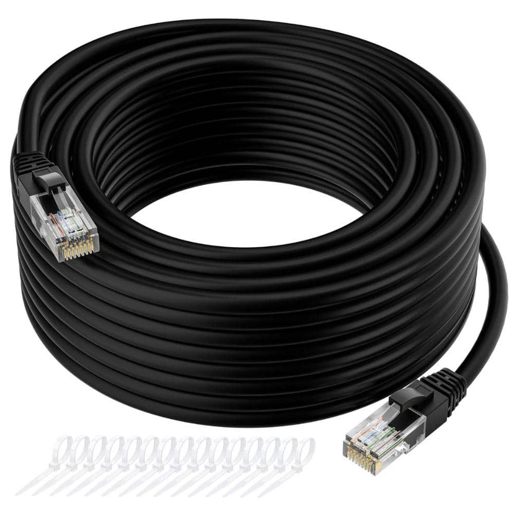 25 ft. Long Cat5e Internet Cable, Black Snagless Patch Cord, Flexible, Netw
