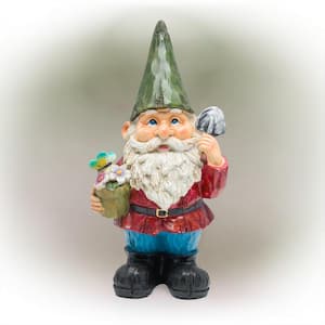 12 in. Tall Outdoor Garden Gnome with Flower Pot Yard Statue Decoration