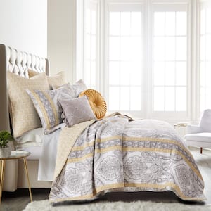 St. Ives 3-Piece Multicolored Grey Yellow White Paisley Cotton King Quilt Set