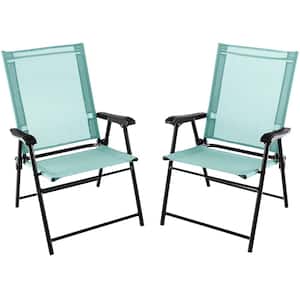 Mint Green Patio Folding Chairs Outdoor Portable Fabric Pack Lawn Chairs with Armrests (Set of 2)