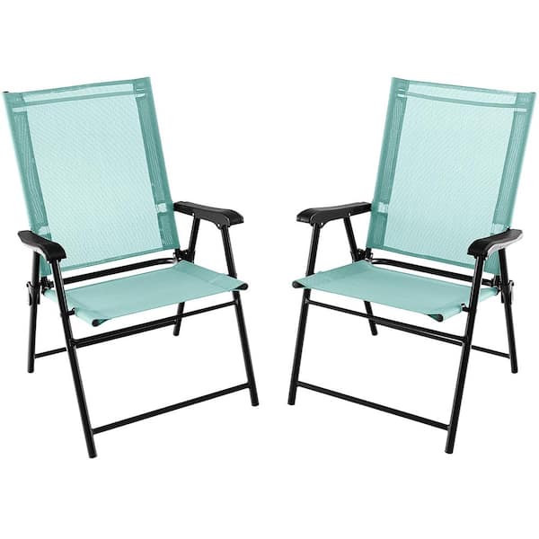 Gymax Mint Green Patio Folding Chairs Outdoor Portable Fabric Pack Lawn Chairs with Armrests (Set of 2)