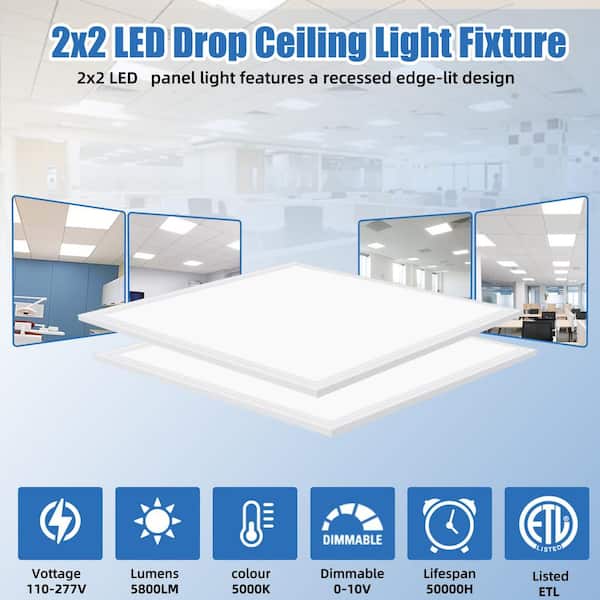 Honbei 2 ft. x 2 ft. 5800LM Integrated LED Panel Light 5000K 2 x 2 LED Recessed Back-Lit Drop Ceiling Light ETL Listed (6-Pack)