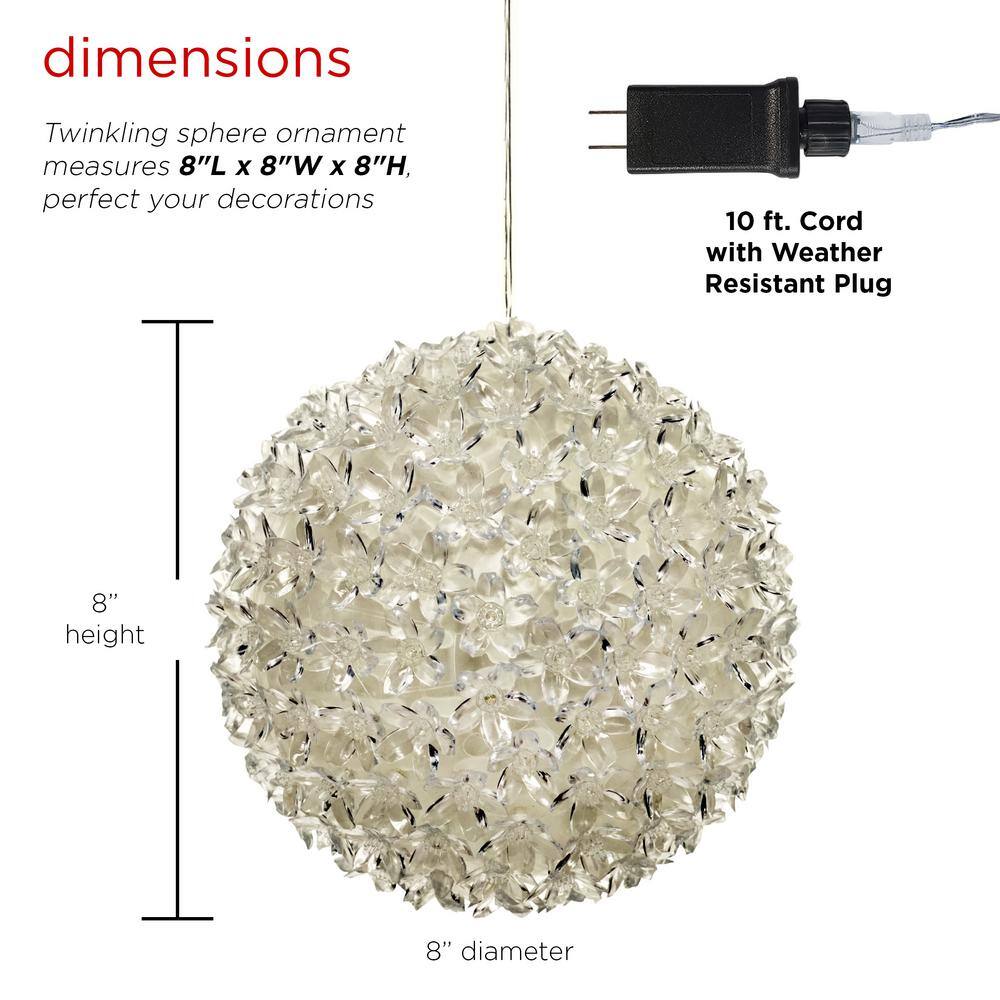 Multi-Colored LED Flashing Sphere Hanging Ornament, 8-Inch
