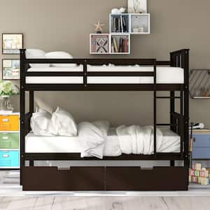 Espresso Full Over Full Bunk Bed with Drawers, Wood Bunk Bed Frame with Ladder for Bedroom, Guest Room Furniture