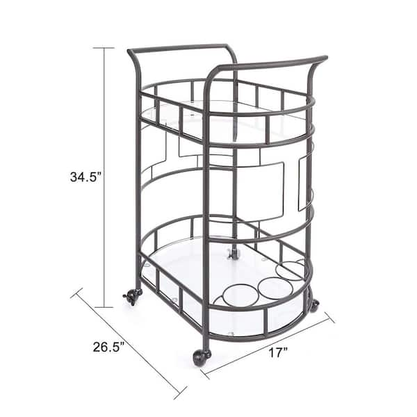 Zeus & Ruta 3-Bottle Black 2-Glass Shelves Serving Trolley Bar Cart with  Durable Metal Frame Wine Rack Hotel Dining Room Restaurant W-INER-BA1 - The  Home Depot