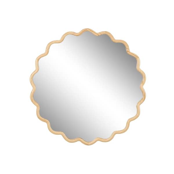 Yamparti Natural 31.1 in. W x 31.1 in. H Wall-Mounted Round Solid Wood Framed Mirror