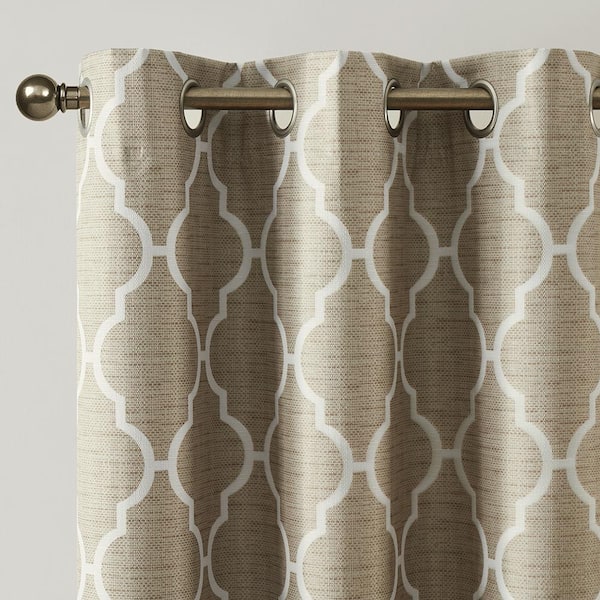 Trellis Natural 38 in. W x 84 in. L Grommet 100% Blackout Curtain (Single Panel)