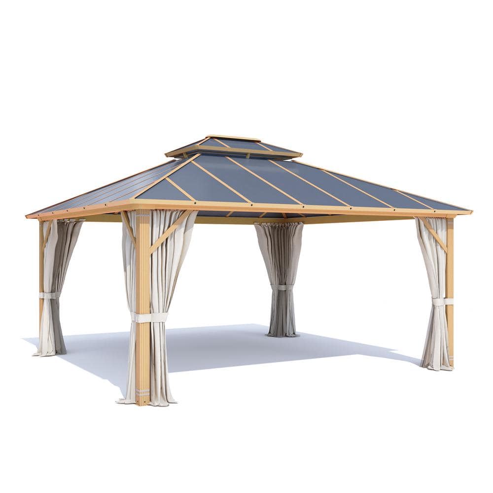 12 ft. x 14 ft. Hardtop Gazebo, Wooden Finish Coated Aluminum Frame Gazebo 