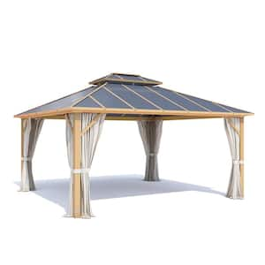 12 Ft. X 14 Ft. Hardtop Gazebo, Wooden Finish Coated Aluminum Frame ...