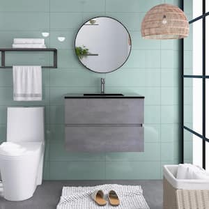 29.5 in. W x 18.9 in. D x 20.7 in. H Single Sink Wall Mounted Bath Vanity in Cement Grey with Black Quartz sand Top