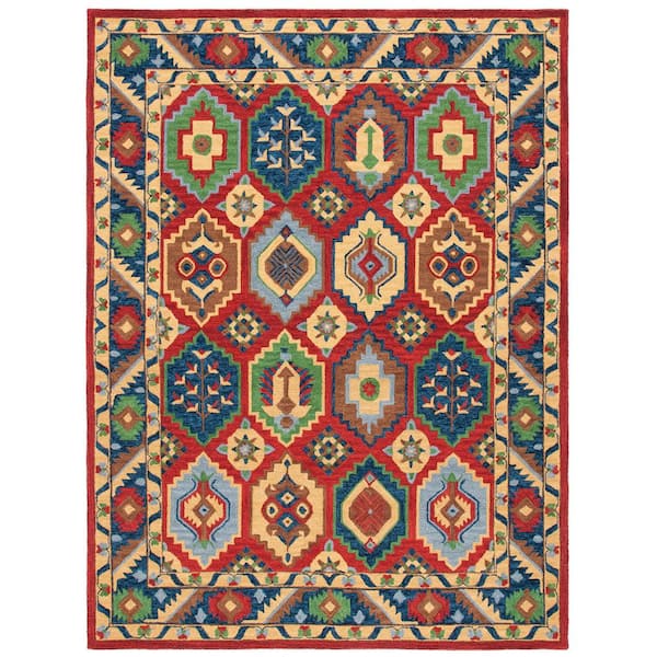 Heritage 9 ft. x 12 ft. Red/Gold Border Quatrefoil Area Rug