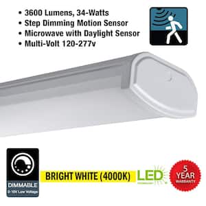 4 ft. 3600 Lumens Integrated LED White Wraparound Light 0-10V Step Dimming Motion Sensor with Daylight Sensor 4000K