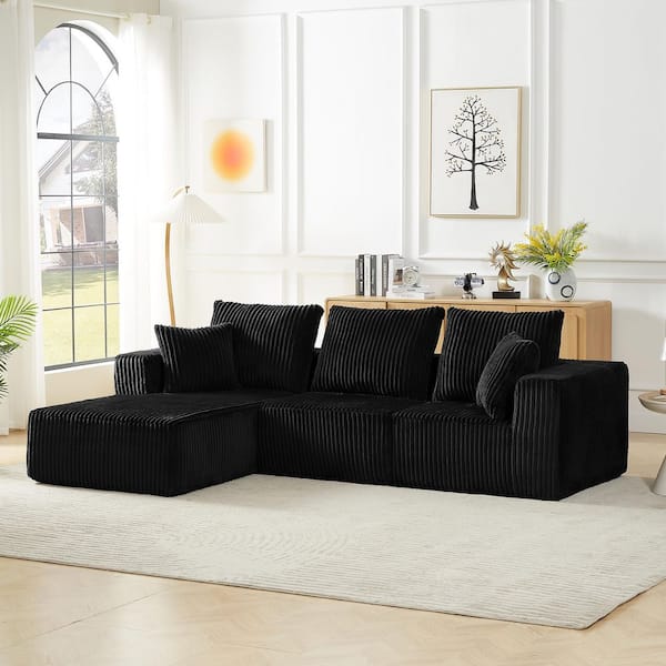 Lucia 103.5 in. Corduroy Upholstered L-Shaped Compressed Sectional Sofa in. Black