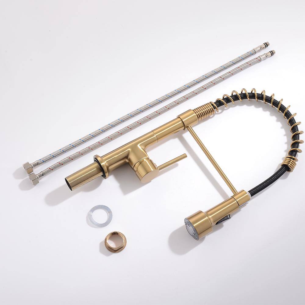 Brushed Gold Single Handle Pull Down Kitchen Faucet with LED