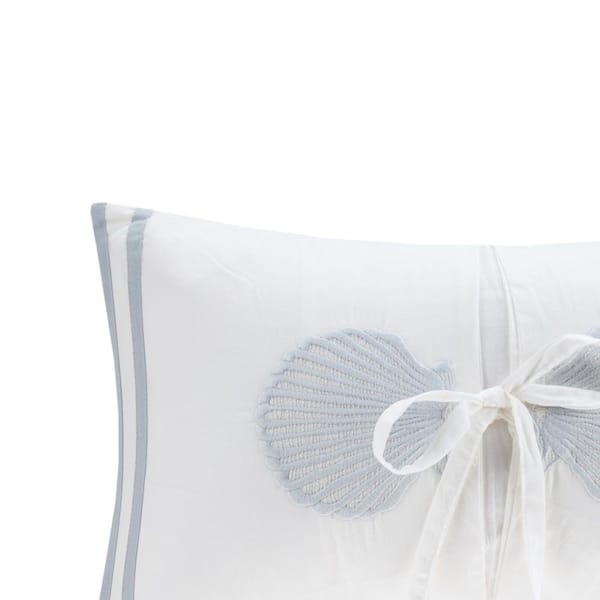 Crystal Beach White 12 in. X 20 in. Embroidered Oblong Throw Pillow