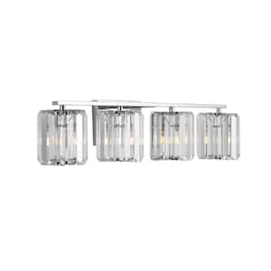 Coco Prism Vintage 29.75 in. Chrome 4-Light Metal/Glass Classic Glam LED Vanity Light