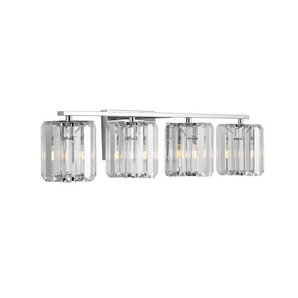 Coco Prism Vintage 29.75 in. Chrome 4-Light Metal/Glass Classic Glam LED Vanity Light