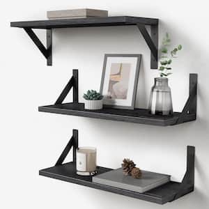 17 in. W x 6 in. D Black Wood Decorative Wall Shelf Floating Shelves Wall Mounted Set of 3