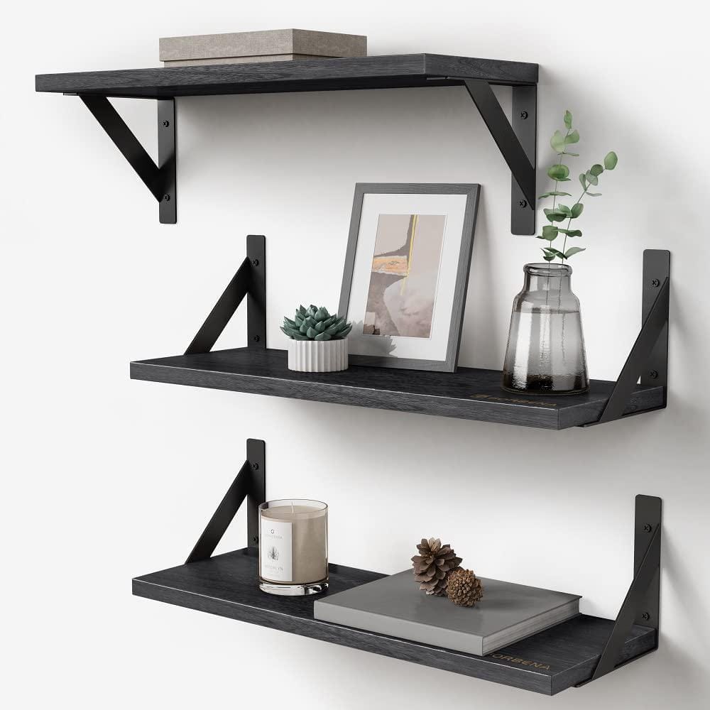 17 in. W x 6 in. D Black Wood Decorative Wall Shelf Floating Shelves Wall M