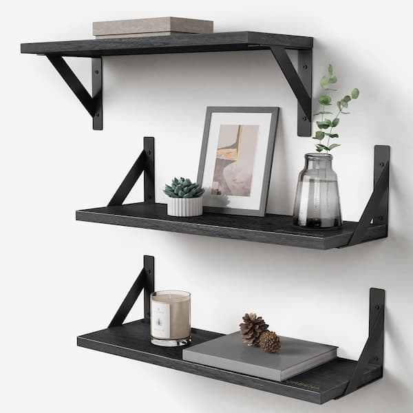 Cubilan 17 in. W x 6 in. D Black Wood Decorative Wall Shelf Floating ...