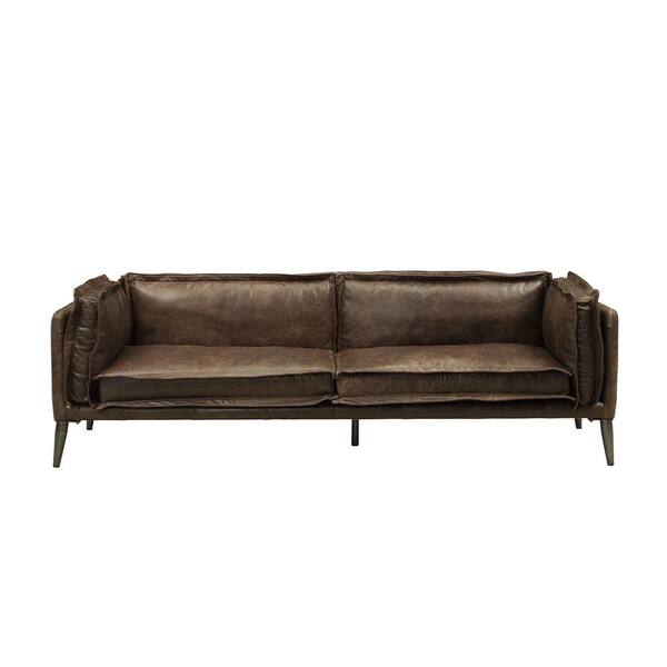 Unbranded 94 in. W Square Arm Leather Straight Sofa in Brown