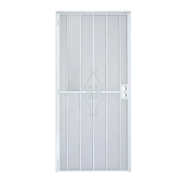 Grisham 30 in. x 78 in. Universal/Reversible 808 Series Protector White Steel Security Door with Expanded Steel Screen