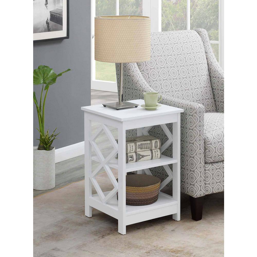 White Diamond Cutout 3-Tier Wood End Table