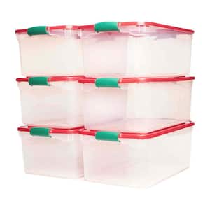 64-Qt. Holiday Seasonal Decor Plastic Storage Tote Bin with Latching Lid (6-Pack)