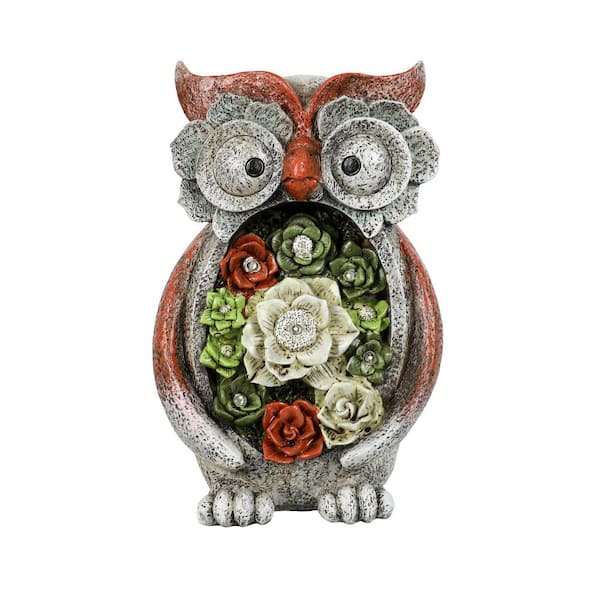 Afoxsos Resin Garden Statue Cute Owl Figurines, Solar Powered Resin Animal Sculpture with 3 Led Lights